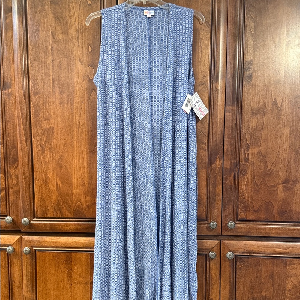 LuLaRoe Blue and White Patterned Joy Duster Vest